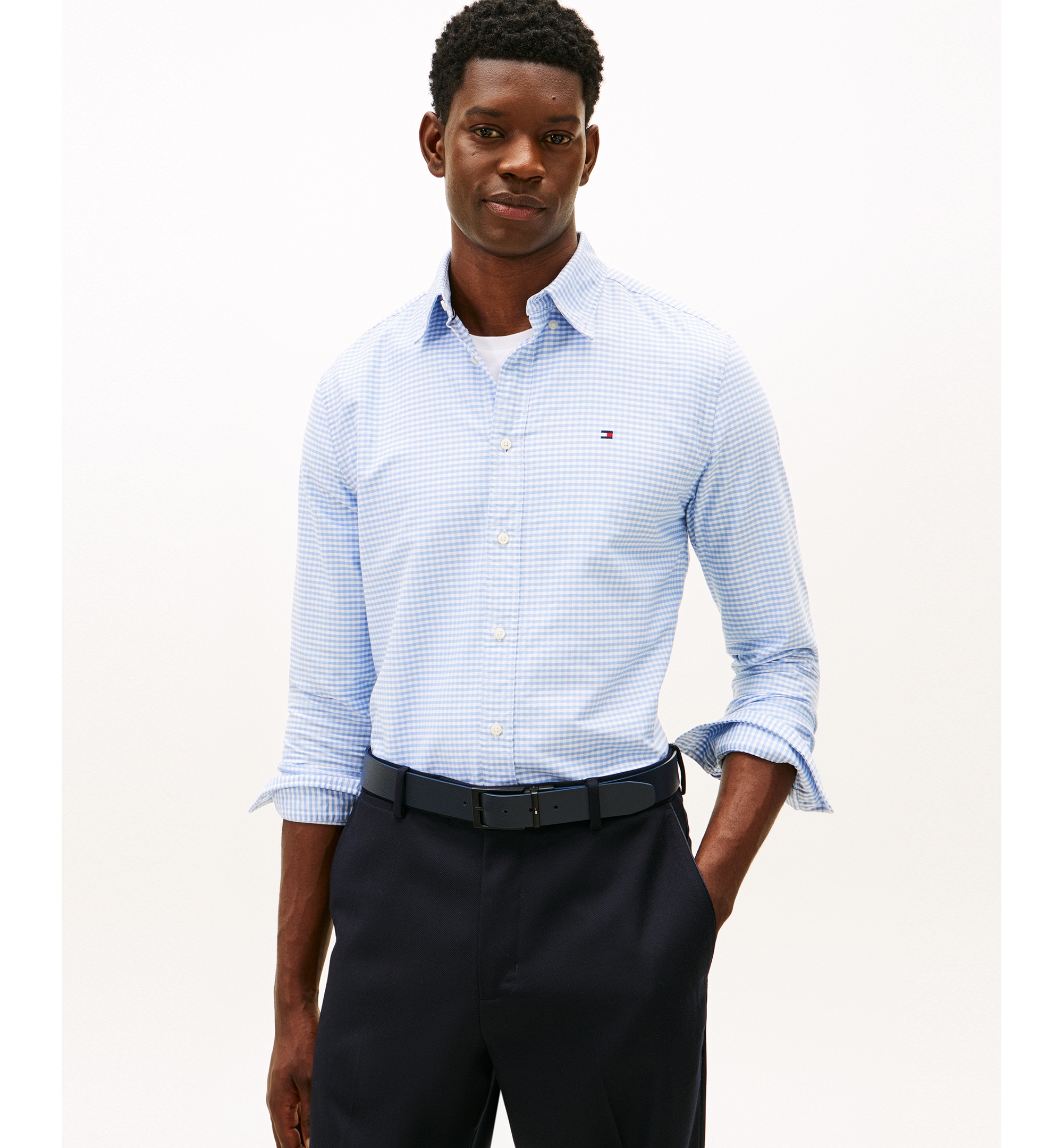 Tommy Hilfiger Men's Heritage Oxford Long-Sleeve Gingham Shirt - Cloudy Blue/Check