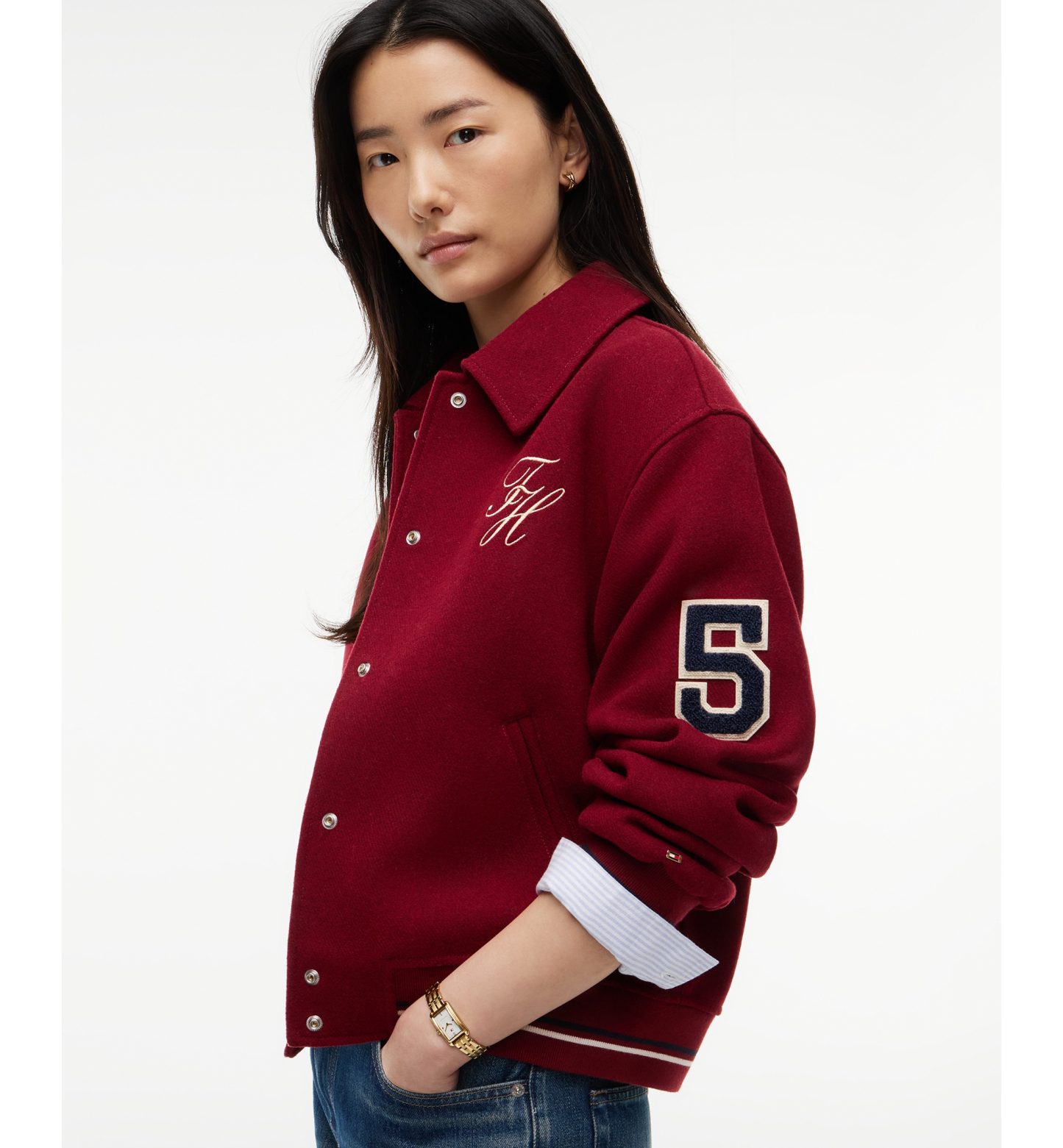 Tommy Hilfiger Women's Varsity Bomber Lightweight Jacket - Dark Magma