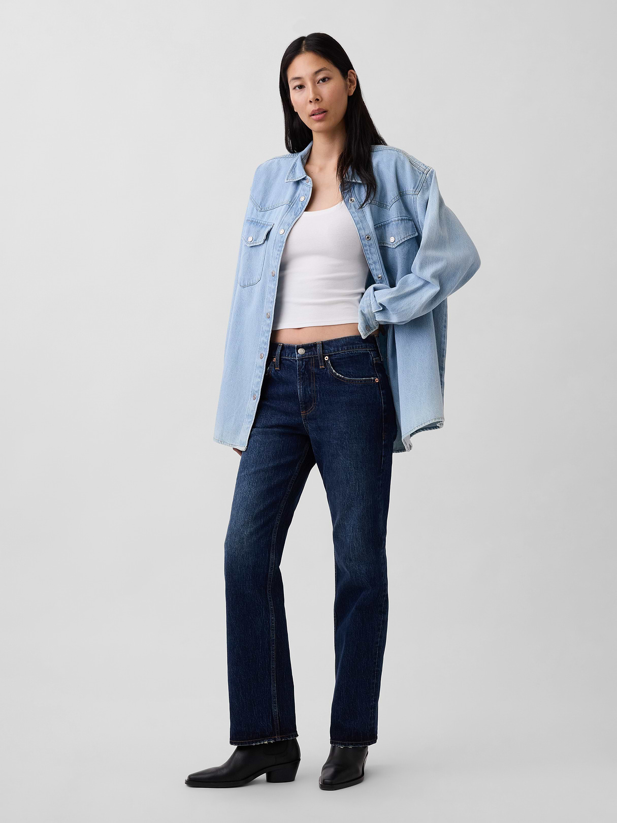 Mid Rise Relaxed Straight Jeans - Dark wash
