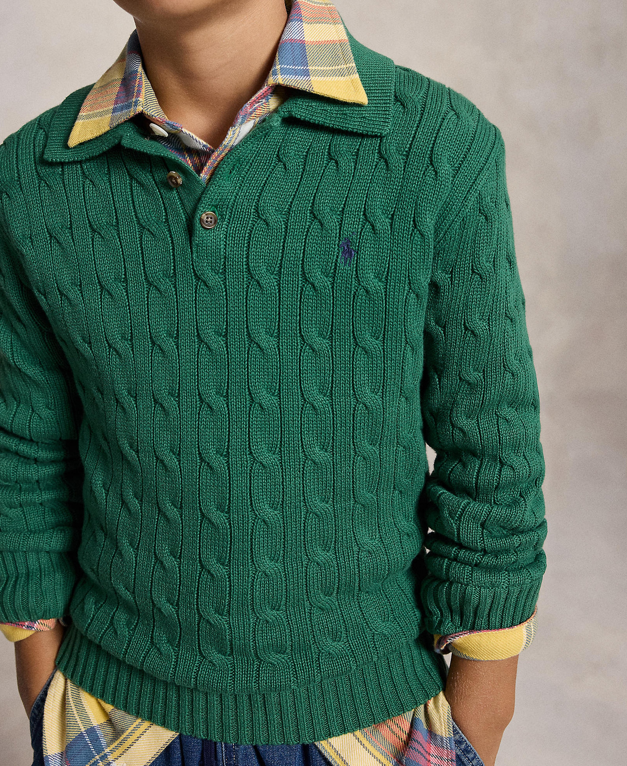 Polo Ralph Lauren Boys' 8-20 Cable-Knit Cotton Polo Sweater - Verano Green