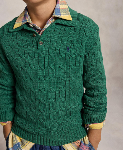 Polo Ralph Lauren Boys' 8-20 Cable-Knit Cotton Polo Sweater - Verano Green