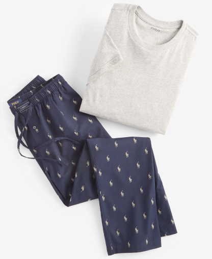 Polo Ralph Lauren Men's Cotton Jersey Sleep Shirt & Polo Player Pajama Pants - Beach Blue