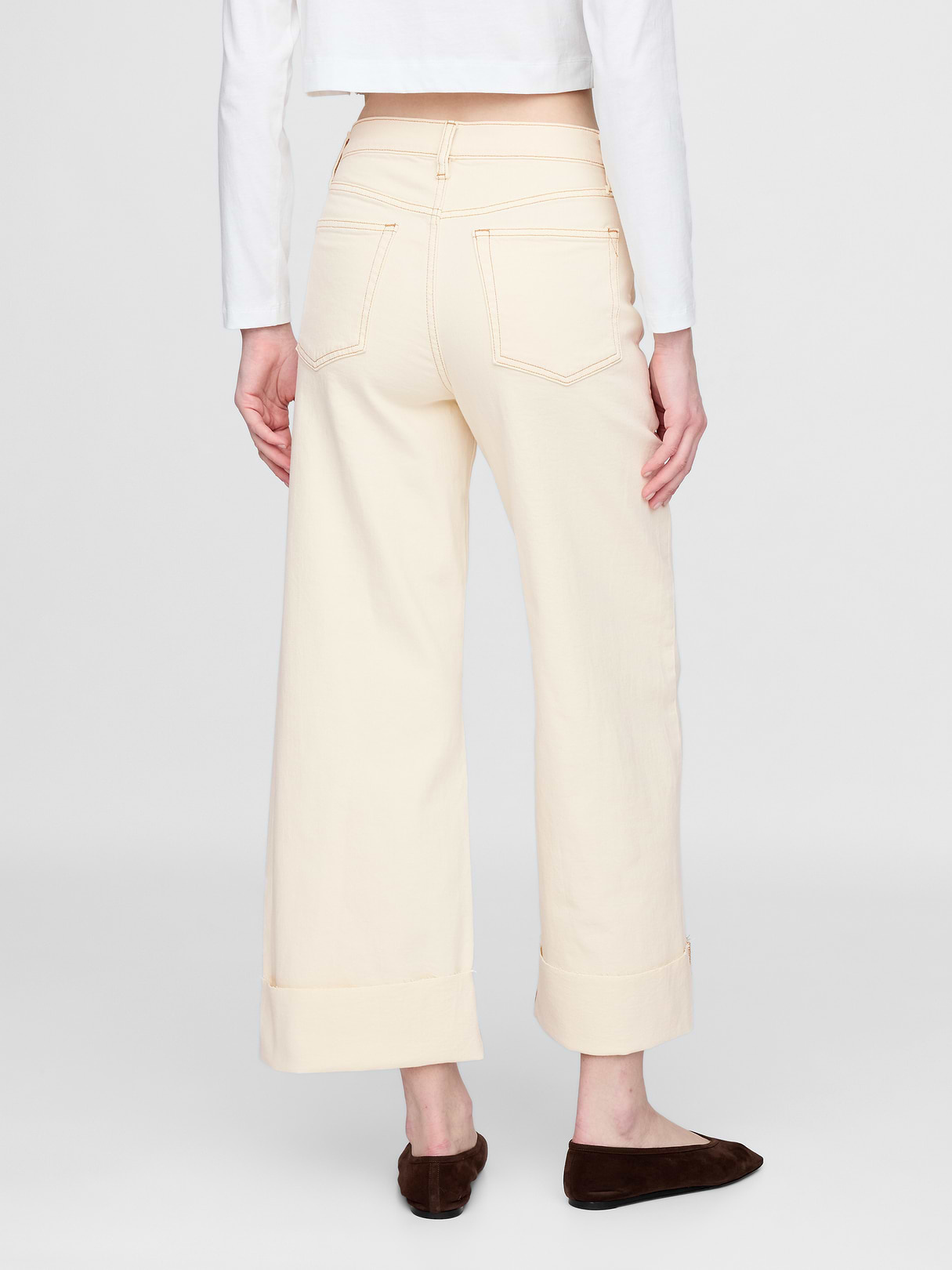 High Rise Stride Wide-Leg Ankle Jeans - Beach bebble beige