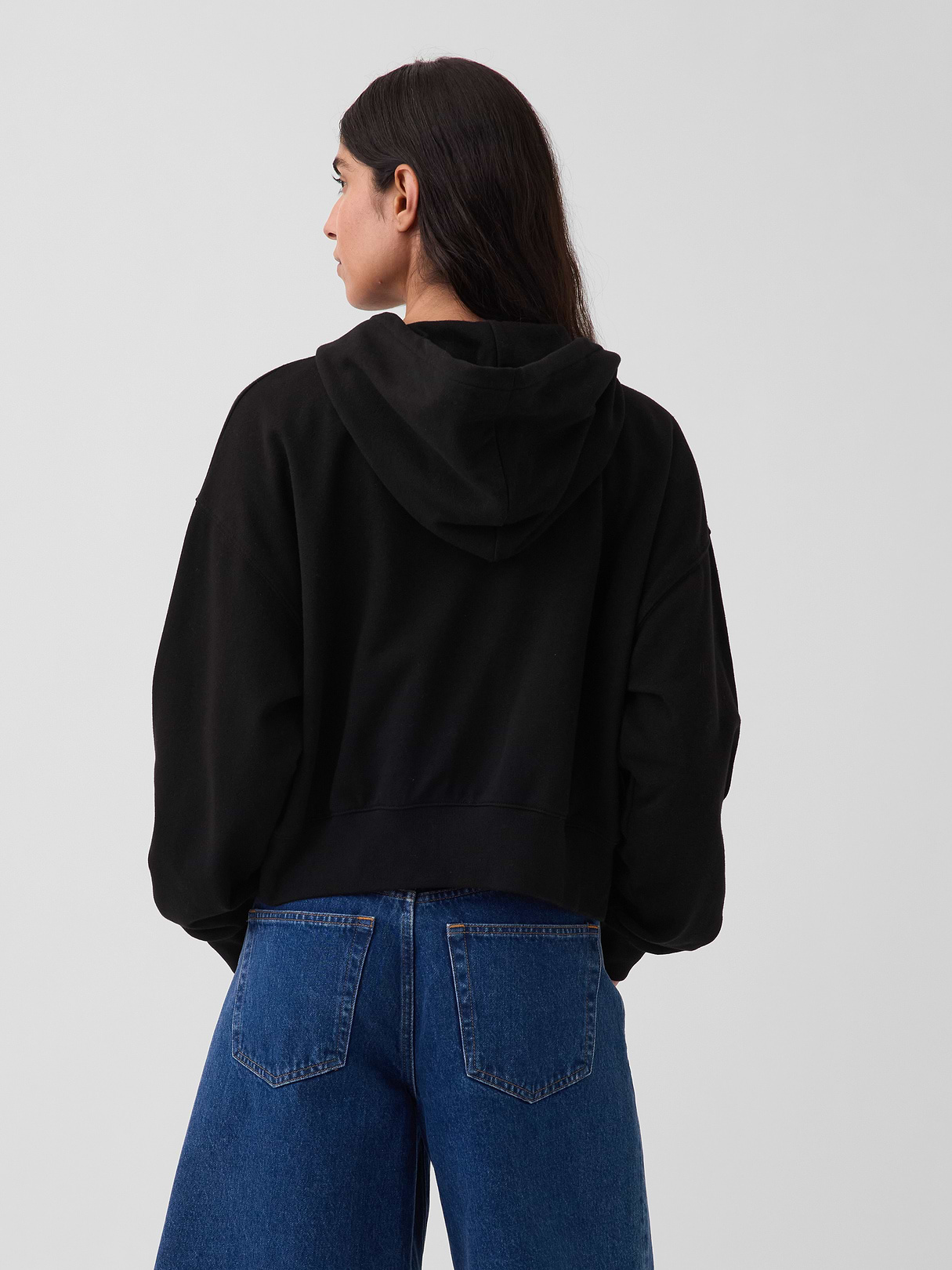 VintageSoft Terry Oversized Wedge Zip Hoodie - Black