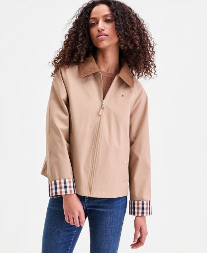 Tommy Hilfiger Women's Corduroy-Collar Barn Jacket - CAMEL