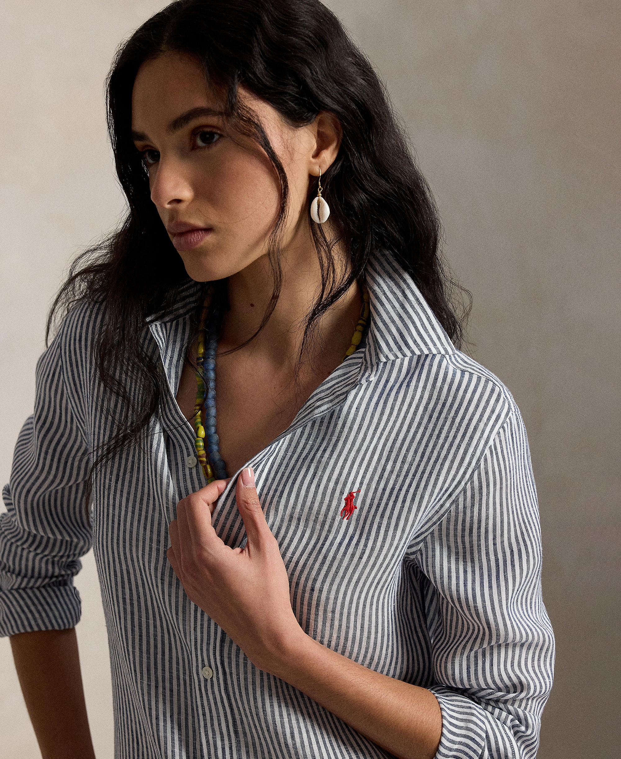 Polo Ralph Lauren Women's Classic-Fit Striped Linen Shirt - Navy/White