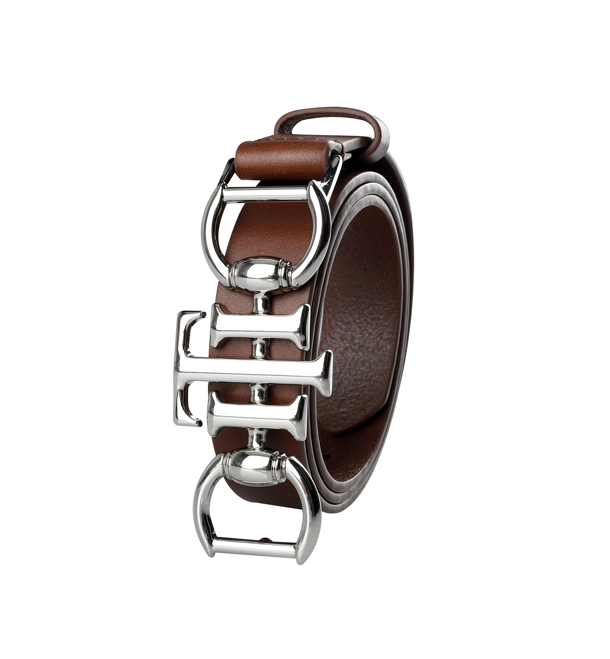 Tommy Hilfiger Women's Skinny Double Ended Horsebit Buckle Dress Casual Belt - Cognac