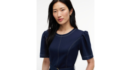 Tommy Hilfiger Women's Top Stitch Ponte Short-Sleeve Crewneck Mini Dress - Dark Blue