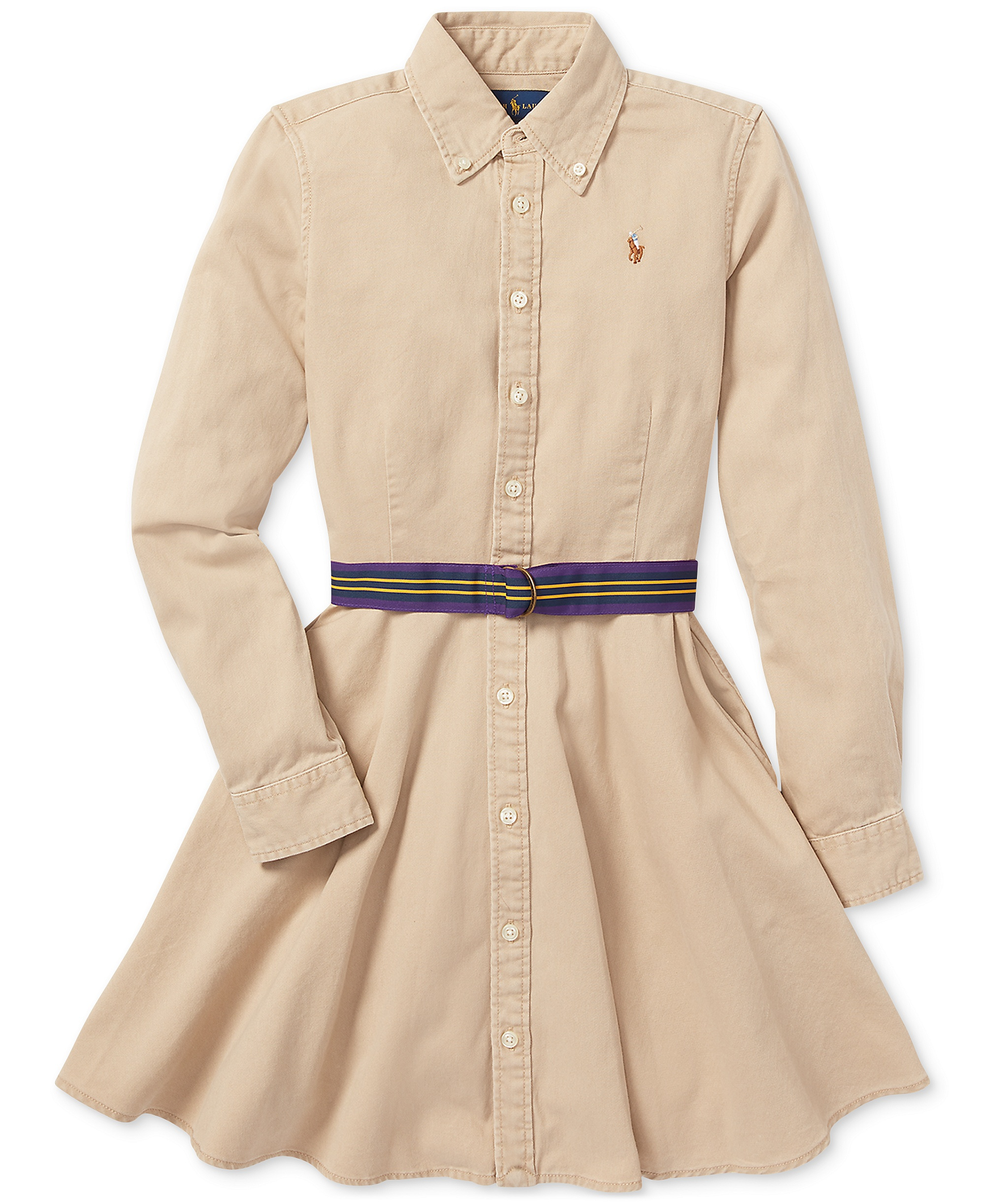 Polo Ralph Lauren Big Girls Belted Cotton Chino Shirtdress - Classic Khaki