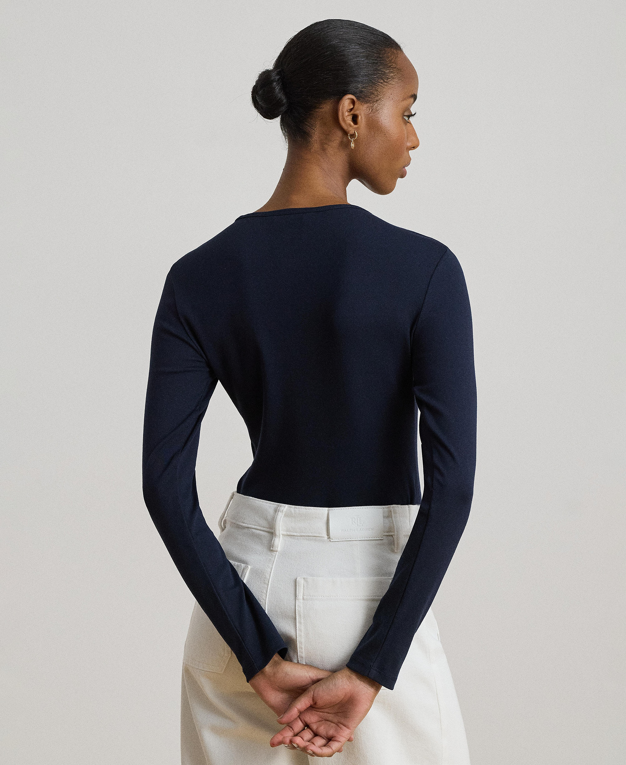 Lauren Ralph Lauren Cotton-Blend Long-Sleeve Top - Lauren Navy