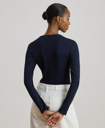 Lauren Ralph Lauren Cotton-Blend Long-Sleeve Top - Lauren Navy