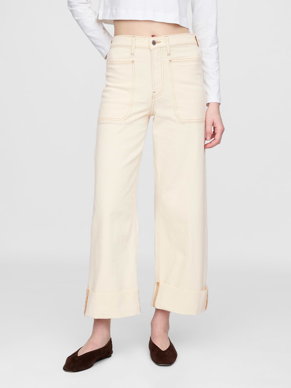 High Rise Stride Wide-Leg Ankle Jeans - Beach bebble beige