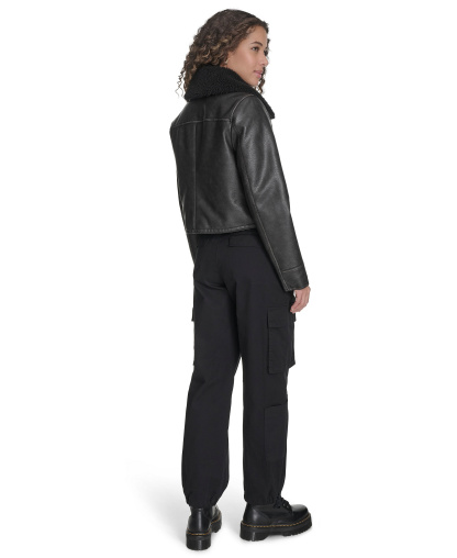 Levi's Women's Regular Faux Leather Aviator Jacket - Black