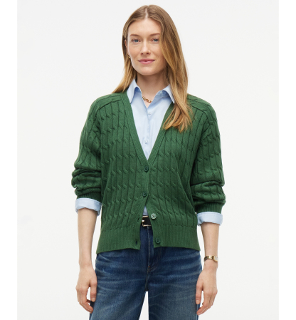 Tommy Hilfiger Women's Oversized Cable-Knit V-Neck Cardigan - Deep Evergreen