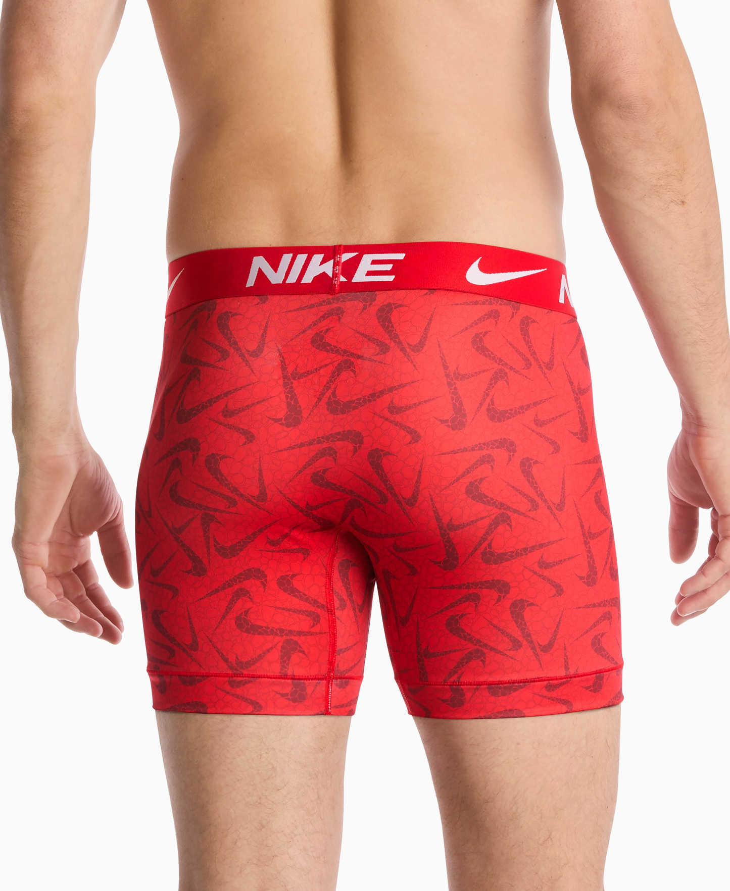Nike Men's DRI-FIT Essential Micro Boxer Briefs, 3-Pack - Uni Red Pebble Swoosh Print/ Blue Crystal/ Black
