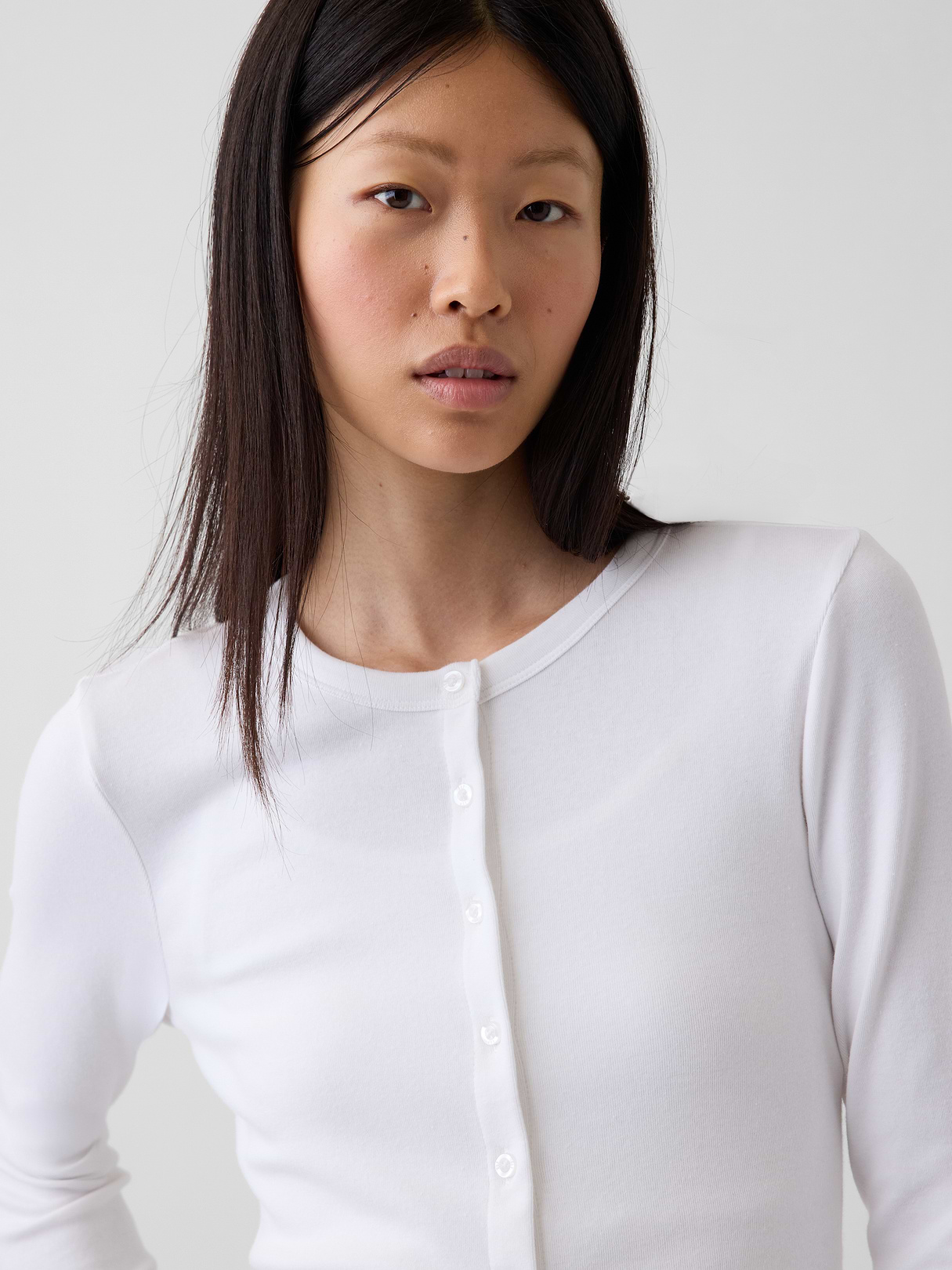 Modern Crewneck Cardigan - Fresh white