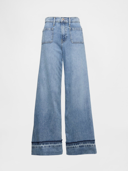 Mid Rise Denim Stripe Baggy Jeans - Medium wash