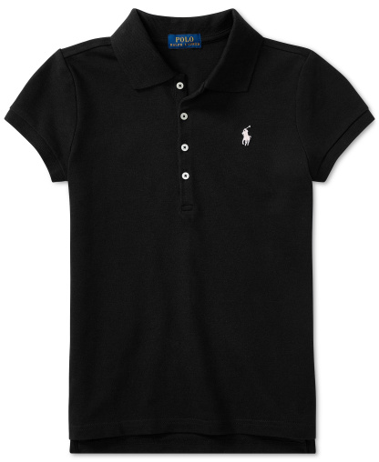 Polo Ralph Lauren Girls' 7-16 Stretch Cotton Mesh Polo Shirt - Polo Black