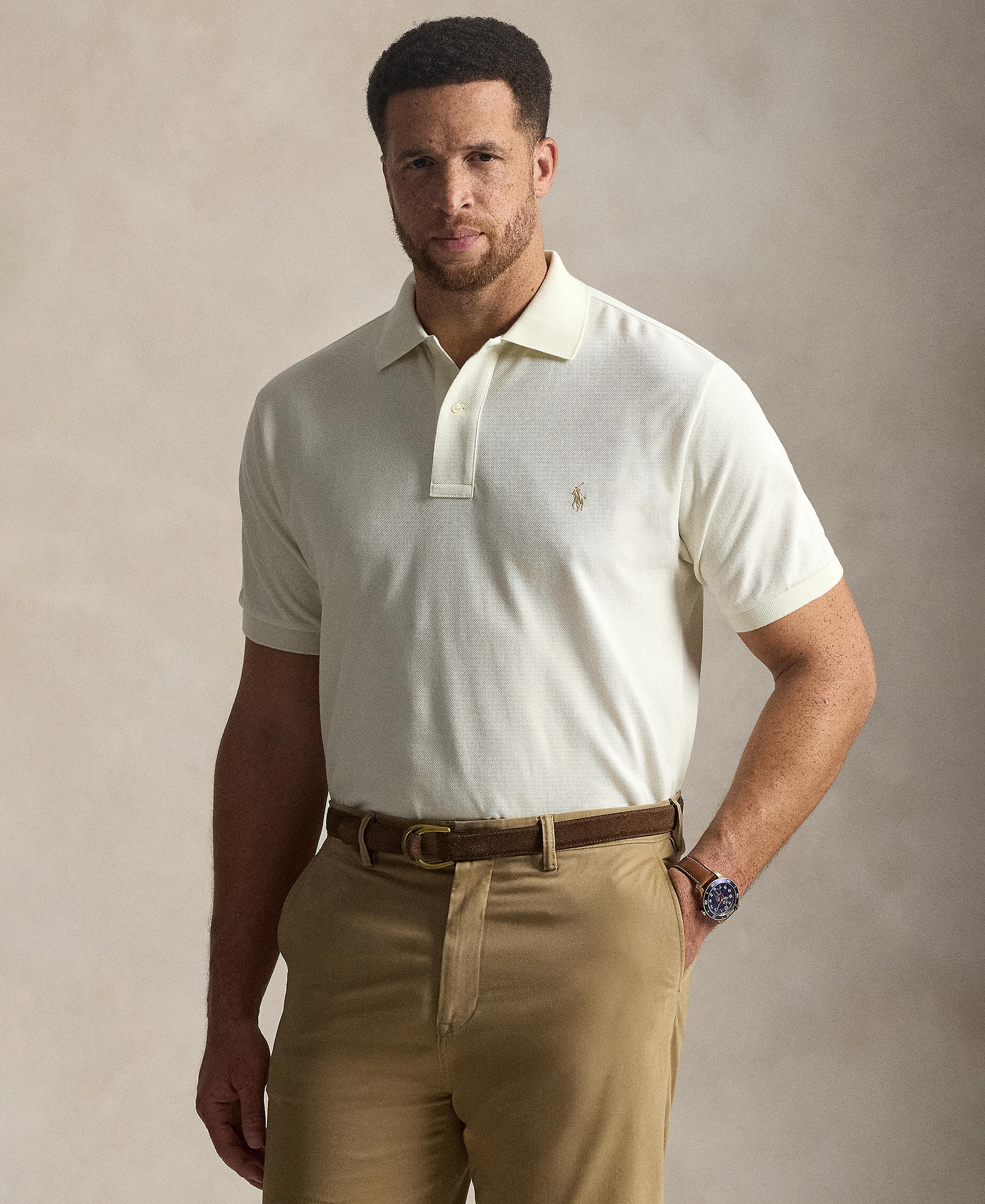 Polo Ralph Lauren Men's Big & Tall The Iconic Mesh Polo Shirt - Parchment Cream