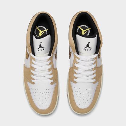 Air Jordan Retro 1 Low SE Casual Shoes - Hemp/Metallic Gold/White/Light British Tan/Black - Left shoe facing left. Outside of the shoe. - view 5