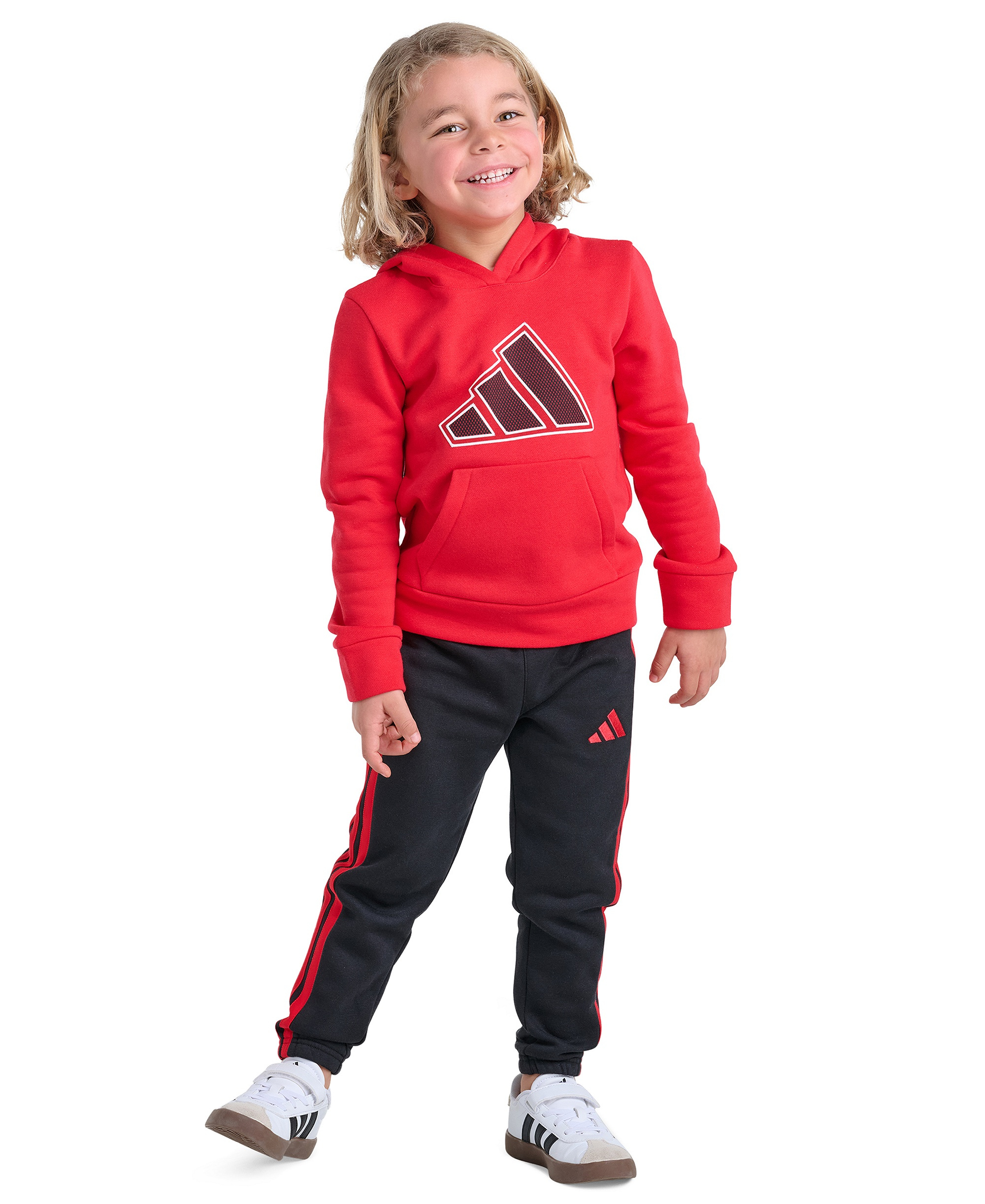 adidas Boys' 2T-7 Long-Sleeve Graphic Sweatshirt and Jogger, 2-Piece Set - Pure Ruby
