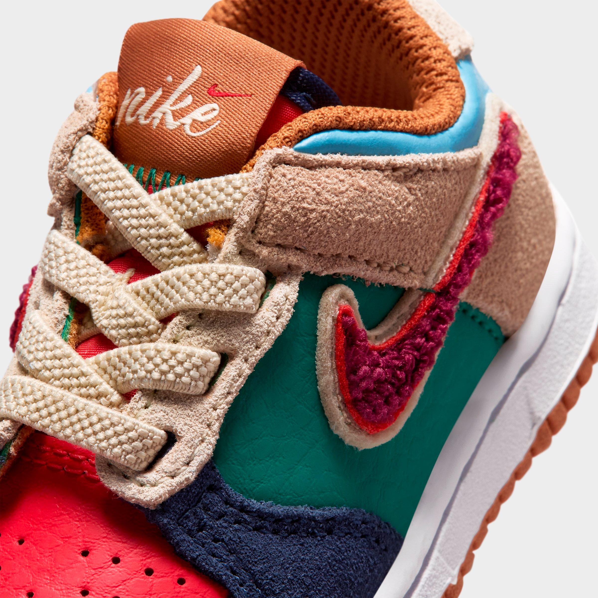 Kids' Toddler Nithtke Dunk Low Casual Shoes - Beige/Midnight Navy/Speed Red/Green Noise - Detail shot