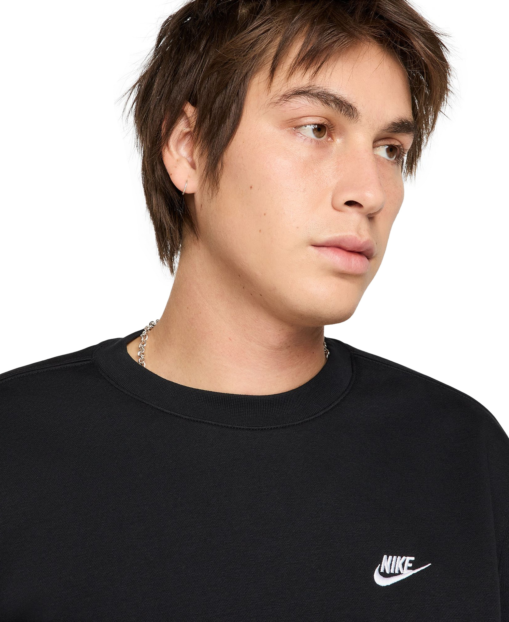 Nike Men's Club Fleece Crewneck Logo Sweatshirt - Black/White