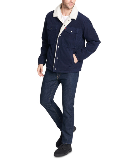 Levi's Men's Fleece-Lined Corduroy Trucker Jacket - Navy