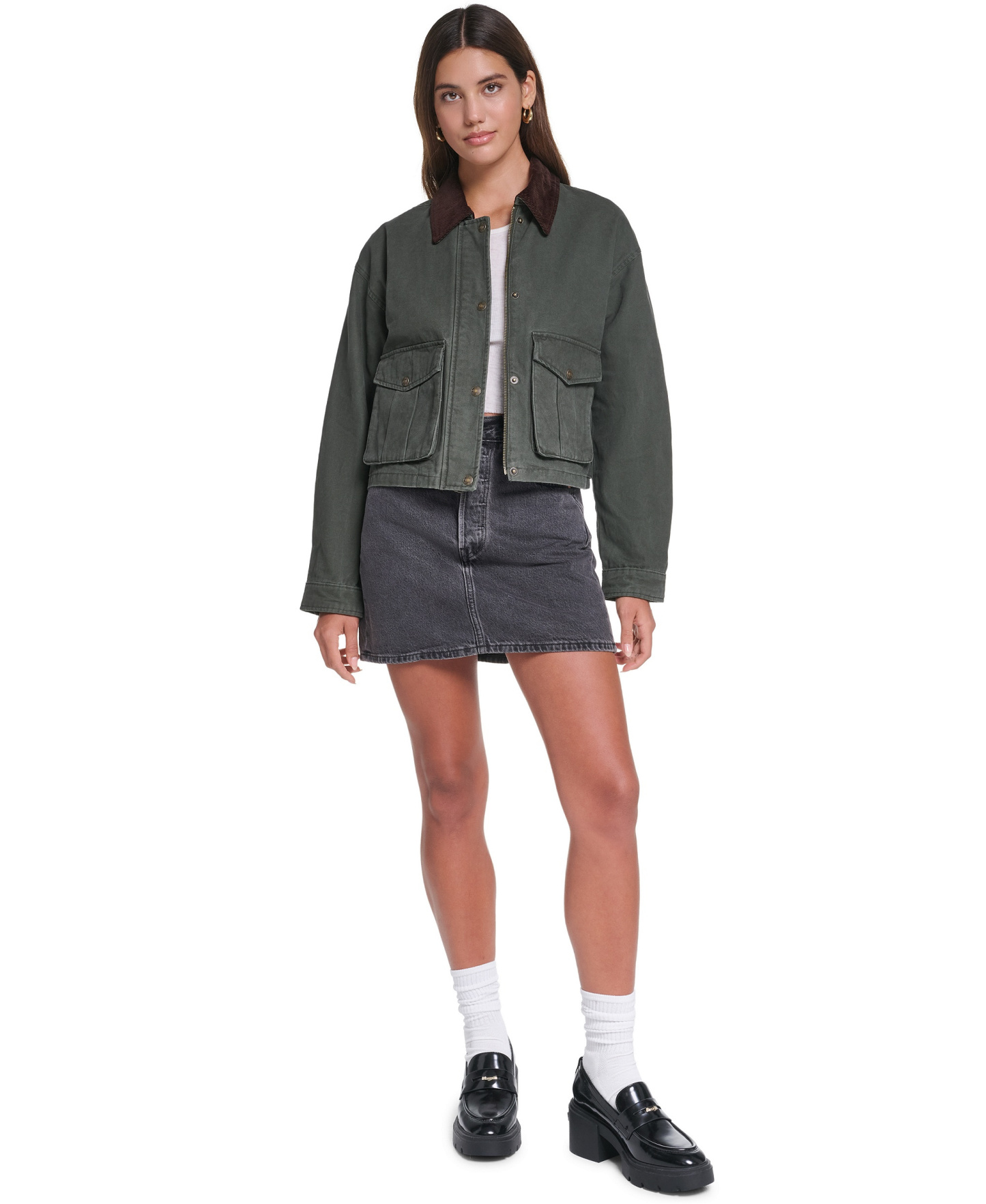 Levi's Women's Cropped Cotton Corduroy-Collar Barn Jacket - Olive