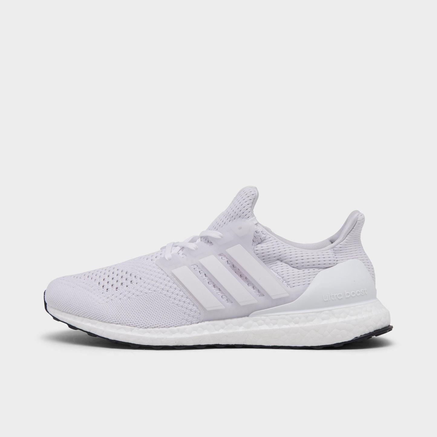 Men's adidas Ultraboost 1.0 Running Shoes - White/White/White - Left shoe facing left. Outside of the shoe.