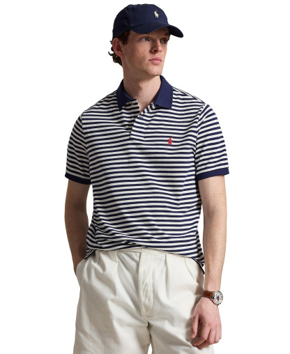 Polo Ralph Lauren Classic Fit Striped Mesh Polo Shirt - NEWPORT NAVY/WHITE