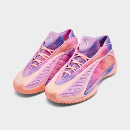 Big Kids' adidas Anthony Edwards 2 Low Basketball Shoes - Haze Coral/Bliss Lilac/Zero Metallic - Both shoes facing left