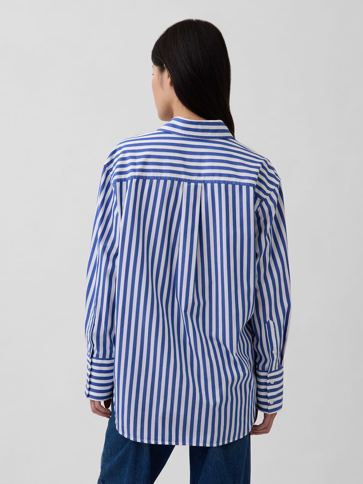 Organic Cotton Poplin Big Shirt - Blue stripe