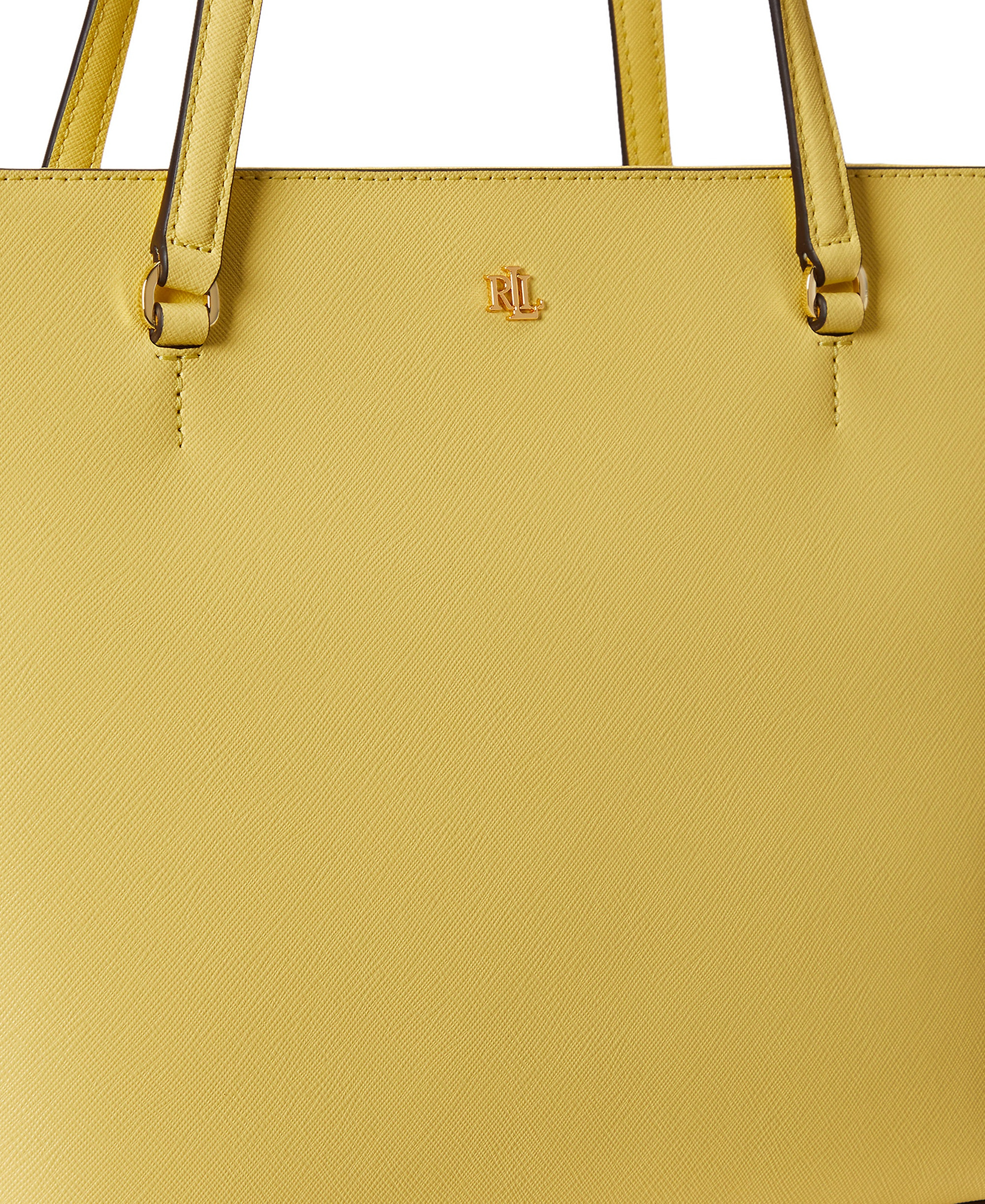 Lauren Ralph Lauren Crosshatch Leather Karly Medium Shopper Tote Handbag - Lemon Sorbet