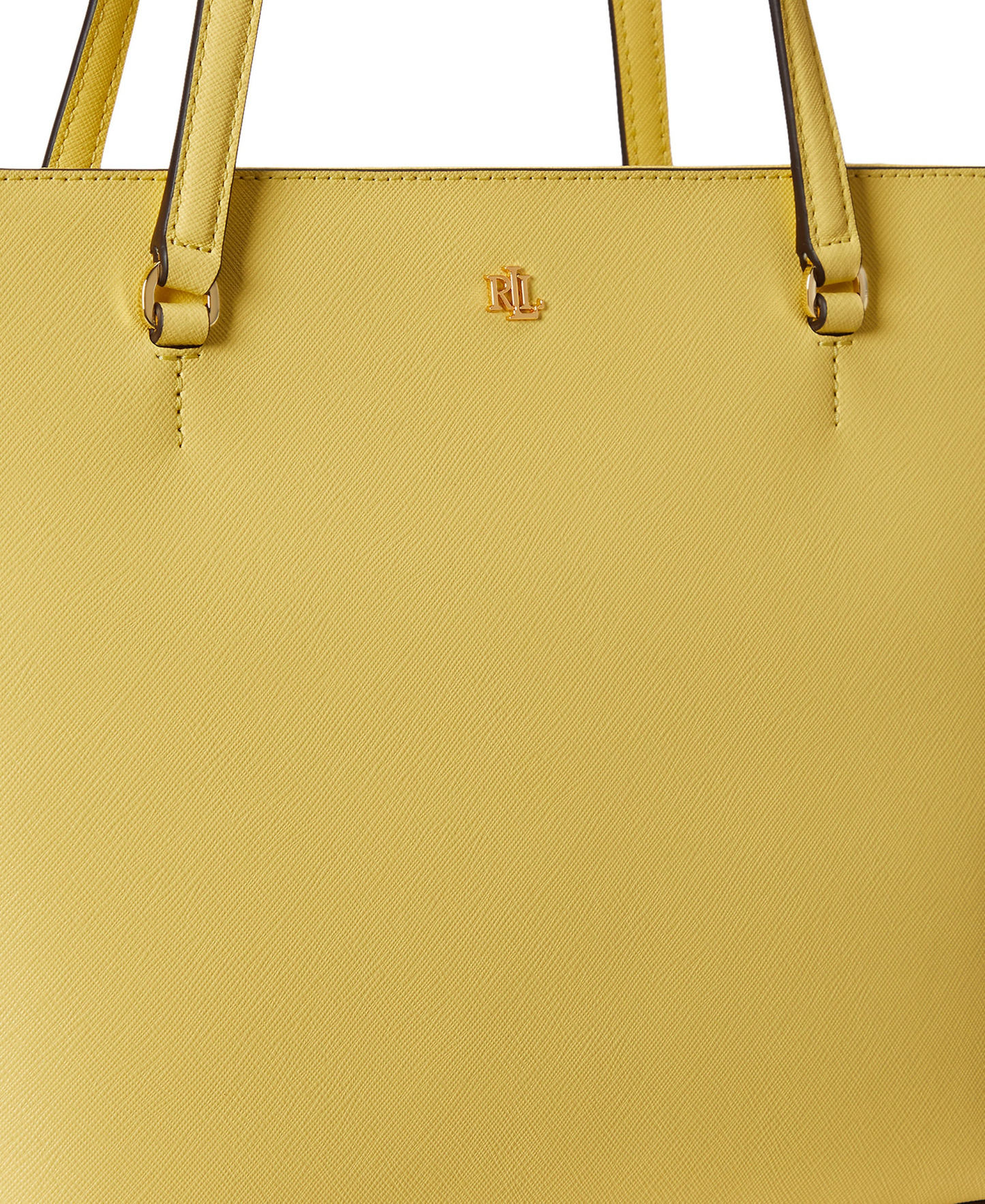 Lauren Ralph Lauren Crosshatch Leather Karly Medium Shopper Tote Handbag - Lemon Sorbet
