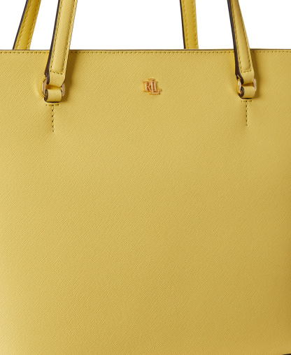 Lauren Ralph Lauren Crosshatch Leather Karly Medium Shopper Tote Handbag - Lemon Sorbet