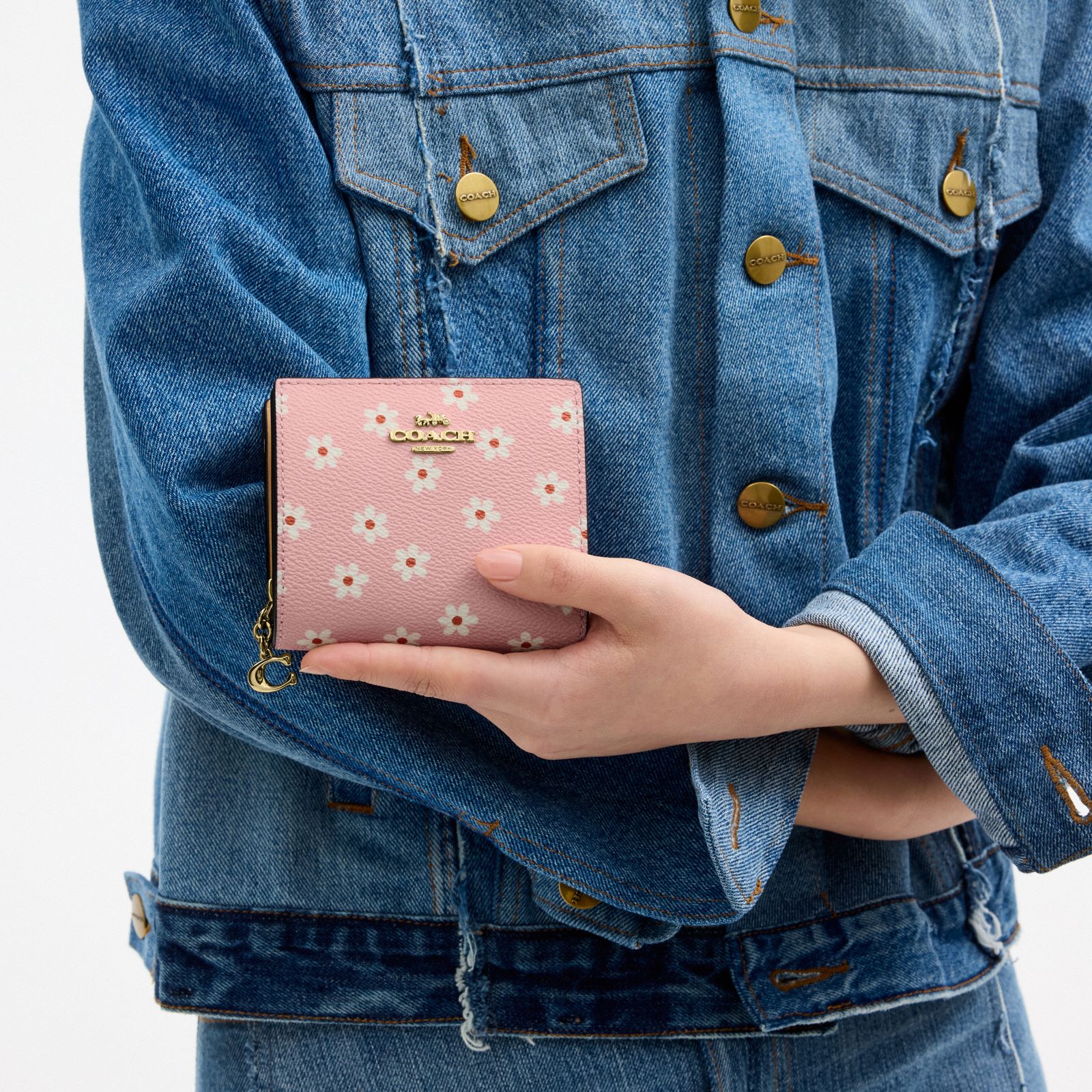 Snap Wallet With Floral Print - Gold/Pink Multi - view 2