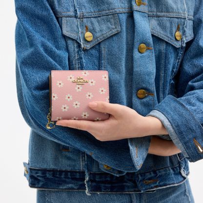 Snap Wallet With Floral Print - Gold/Pink Multi - view 2