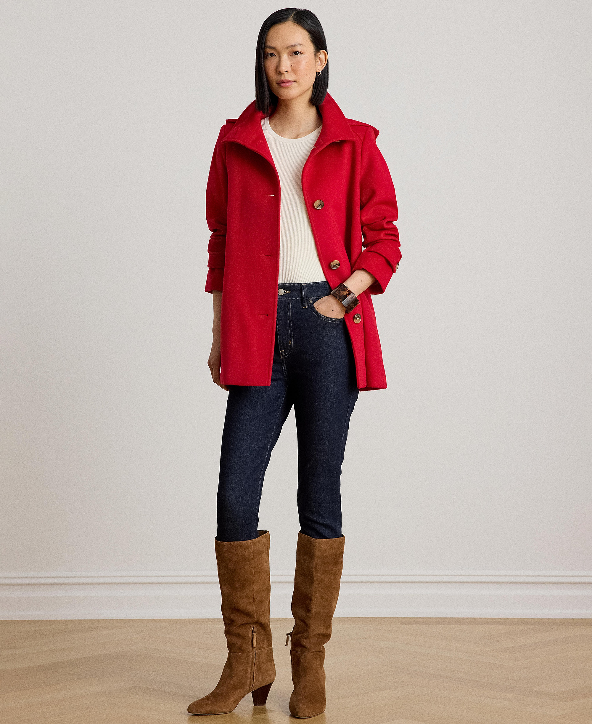 Lauren Ralph Lauren Women's Icon Hooded A-Line Coat, Created for Macy's - Red