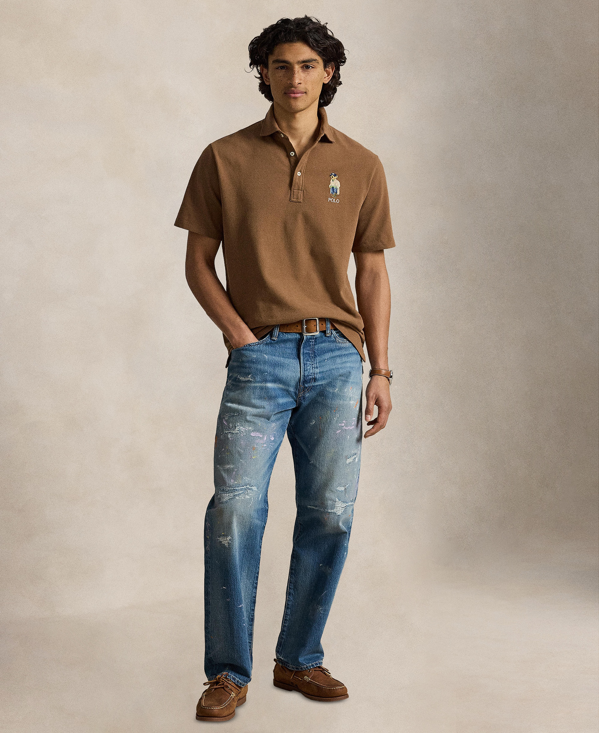 Polo Ralph Lauren Men's Classic-Fit Polo Bear Mesh Polo Shirt - Luggae Brown- Heritage Brown