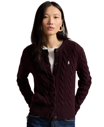 Polo Ralph Lauren Women's Cable-Knit Wool-Cashmere Cardigan Sweater - Damson Melange