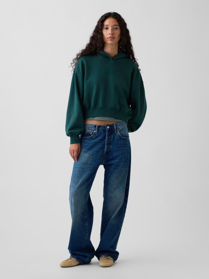 VintageSoft Crop Logo Hoodie - Dark green