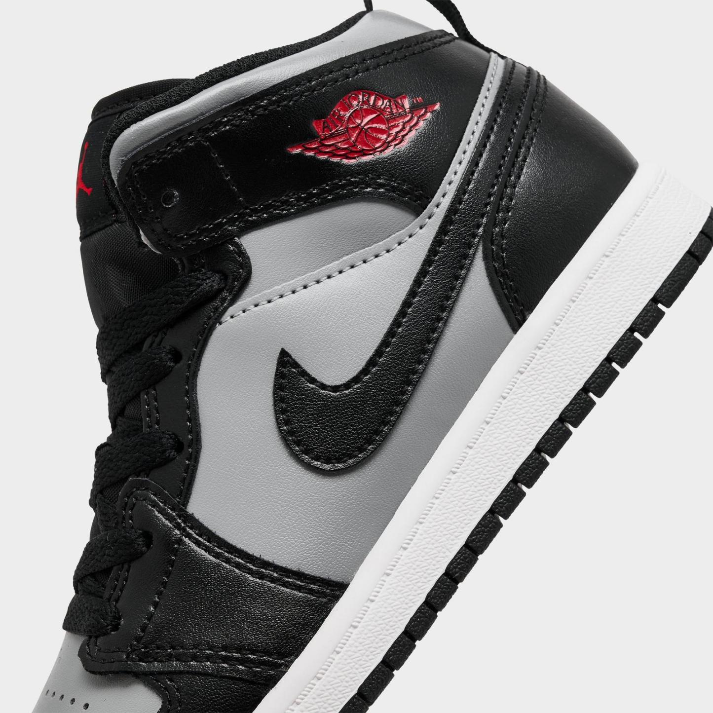 Little Kids' Air Jordan Retro 1 Mid Casual Shoes - Black/Gym Red/Particle Grey/White - view 3