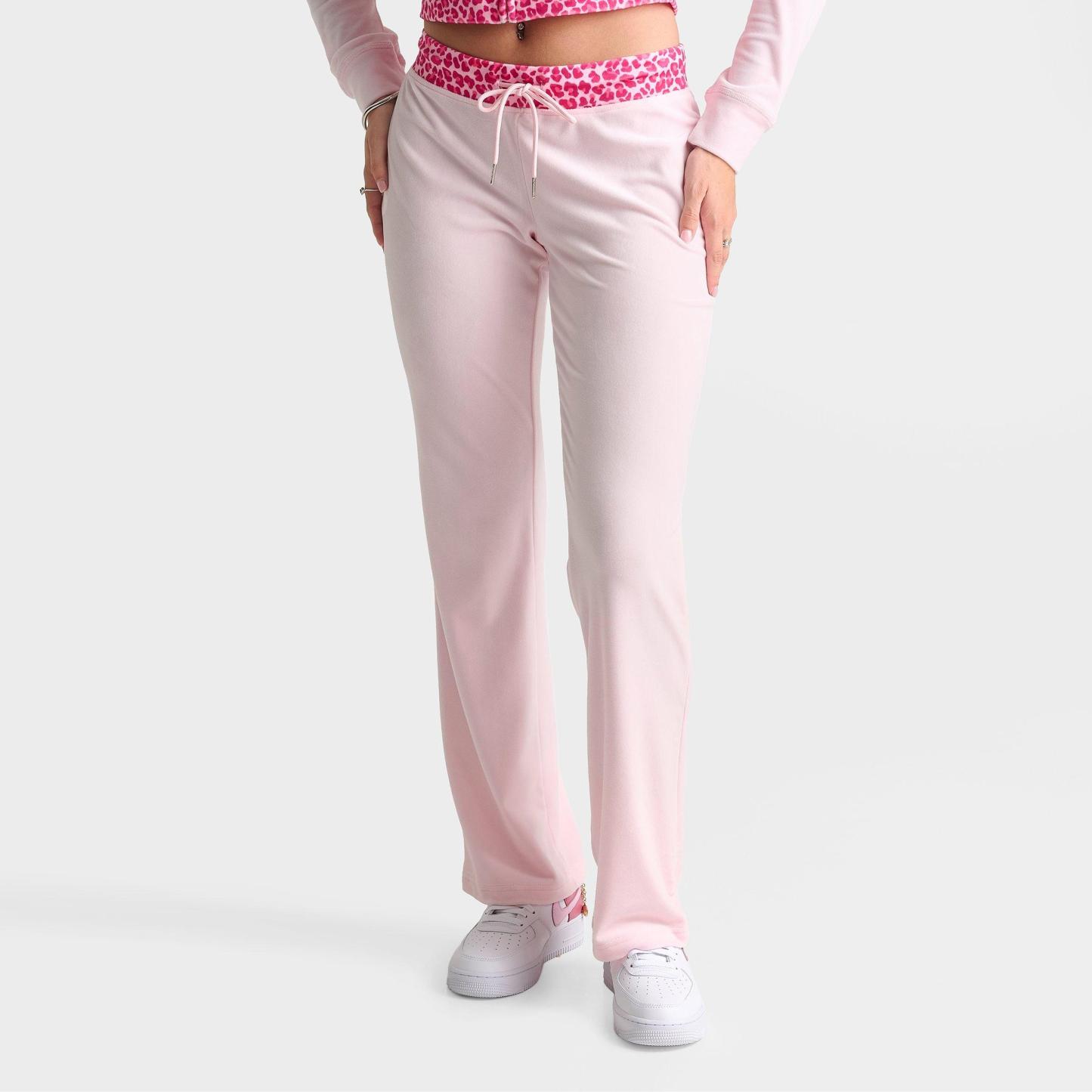 Women's Juicy Couture OG Big Bling Velour Track Pants - Pink/Leopard