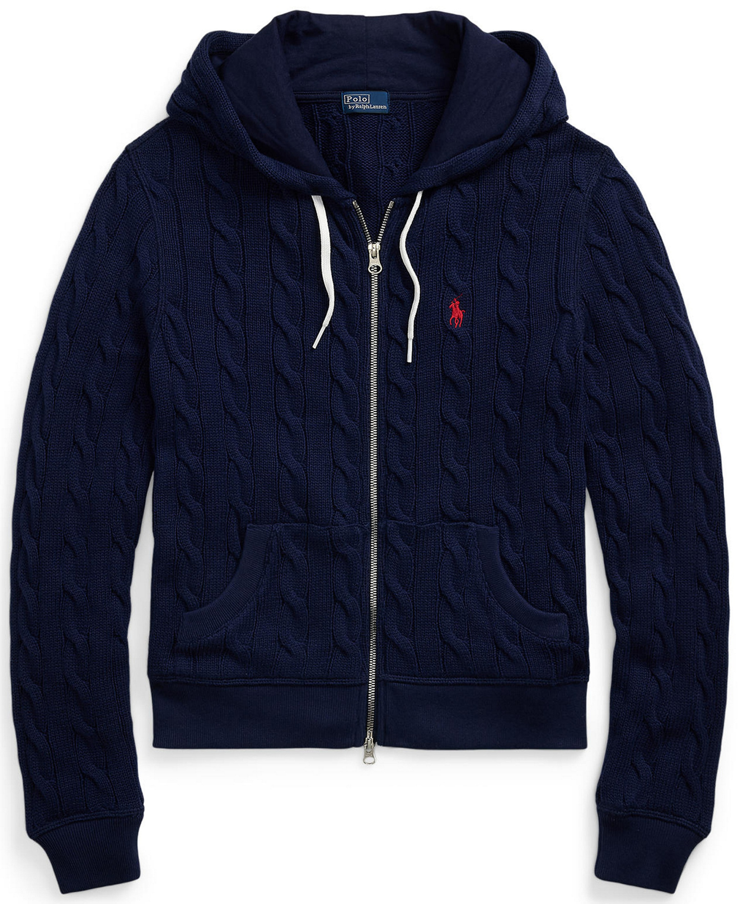 Polo Ralph Lauren Women's Cable-Knit Cotton Full-Zip Hoodie Sweater - Newport Navy