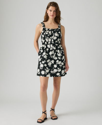 Levi's Women's Vera Waisted Square Neck Cotton Mini Dress - Jonna Floral Anthracite Night Egret