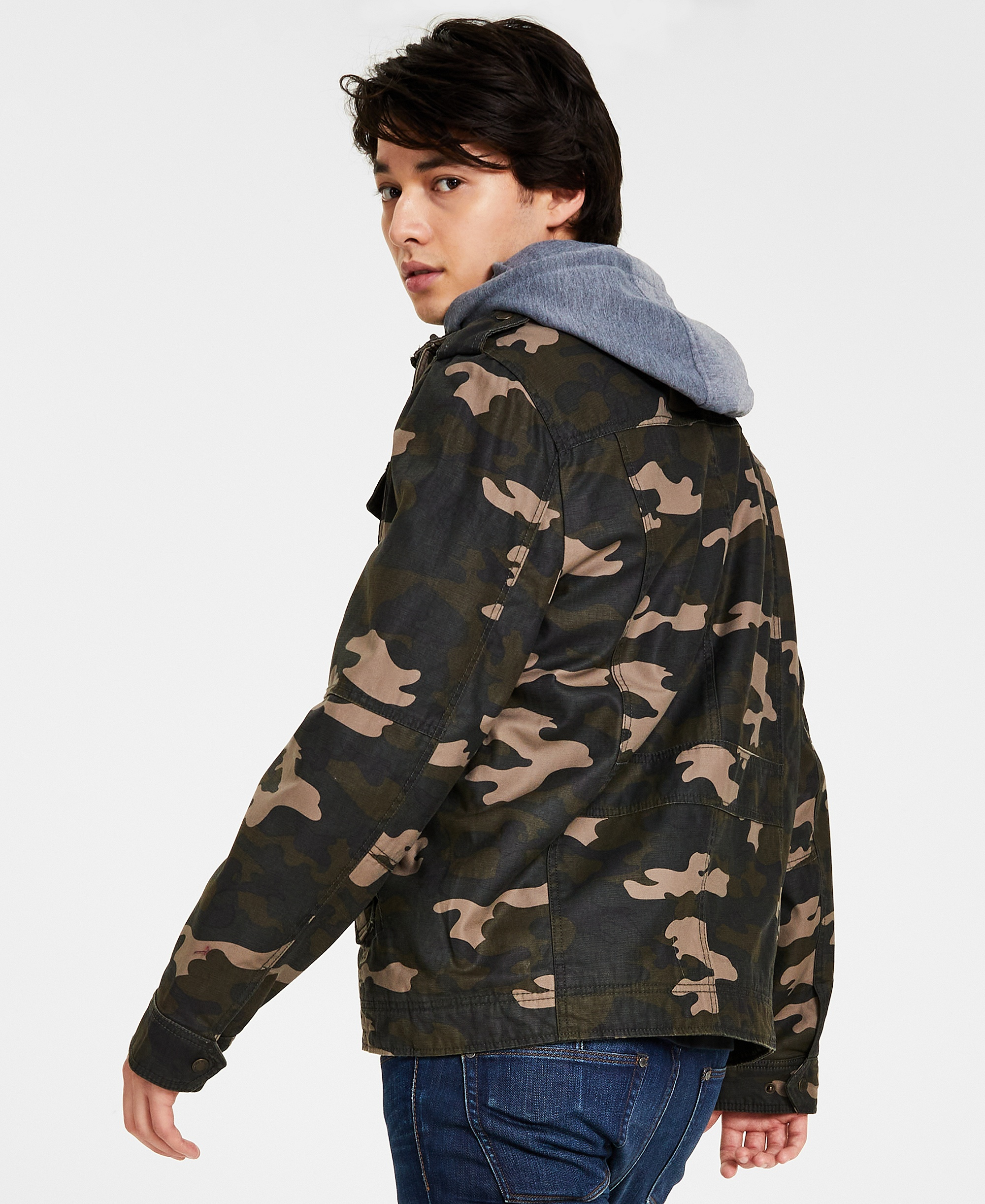 Levi's Men's Two Pocket Hooded Trucker Jacket - Olive Camo