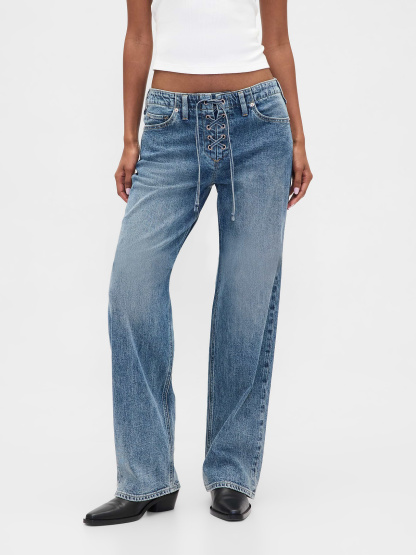 Low Rise Drawcord '90s Loose Jeans - Medium washed indigo