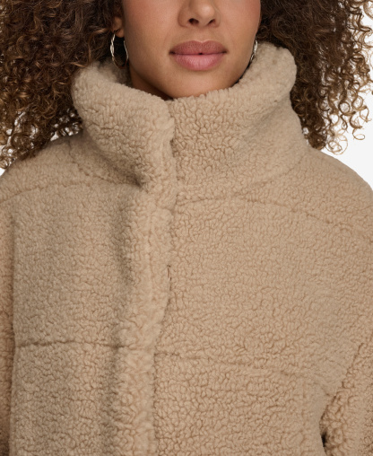 Levi's Women's Long Sherpa Snap-Closure Teddy Coat - Sand