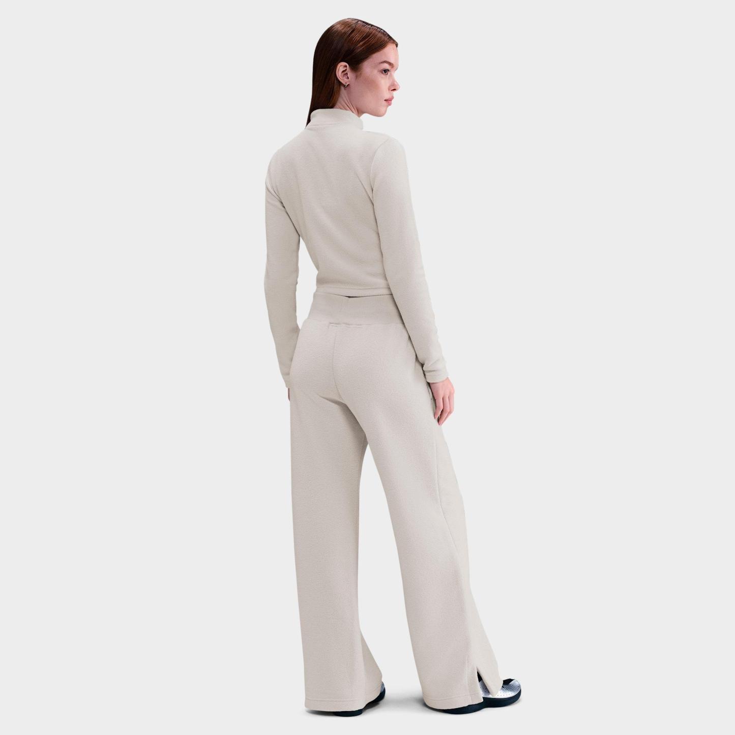 Women's Nithtke Sportswear Phoenix Fleece Plush High Wide-Leg Cozy Fleece Pants - Light Bone/Sail